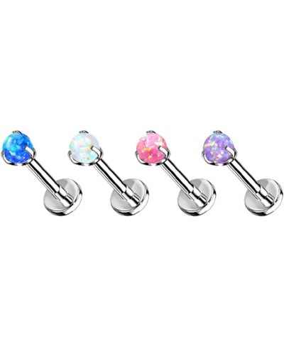 16-20GA G23 Implant Grade Titanium Threadless Push-in Claw Set Synthetic Opal Ball Top Flat Back Labret Monroe Lip Cartilage ...