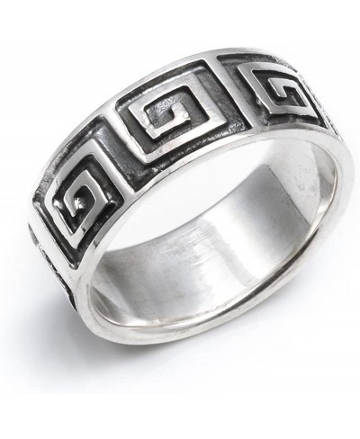 8 mm Greek Key Ring - 925 Sterling Silver Rings Women - Chunky Men's Rings - Classic Design Grecian Fret Wedding Band - Weddi...