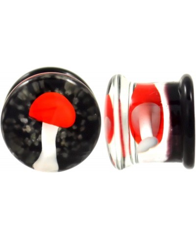 Pair of Trippy Red Mushroom Pyrex Glass Plugs Double Flared Gauges $16.63 Piercing Jewelry