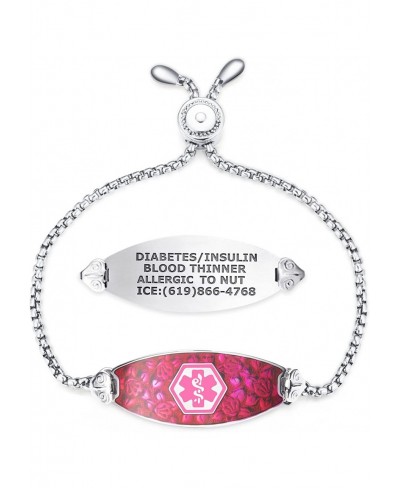 Custom Engraved Blooming Cherry Blossom Medical Alert Bracelet for Women w/Adjustable Easy-on Chain & Free Engraving - Variou...