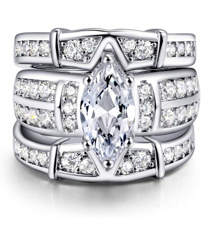 Women's Marquise Cut Cubic Zirconia 3 Rings Set 18K White Gold Plated Wedding Jewelry $14.91 Wedding Bands
