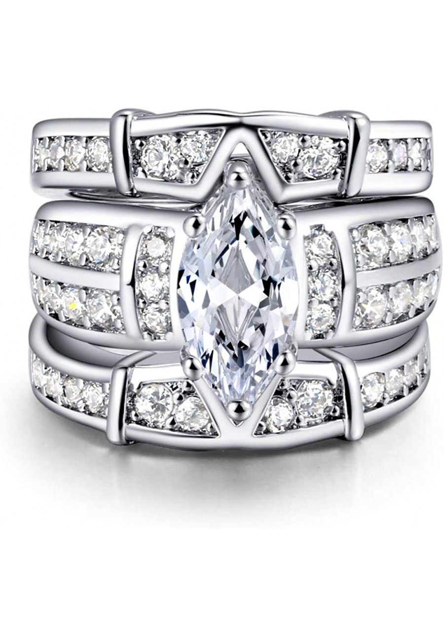 Women's Marquise Cut Cubic Zirconia 3 Rings Set 18K White Gold Plated Wedding Jewelry $14.91 Wedding Bands