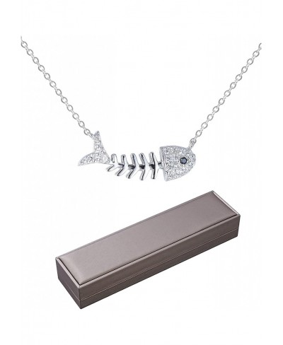 1 Pc Woman Jewellery S925 Sterling Silver Fishbone Necklace Zircon Decoration Clavicle Chain $15.35 Chains