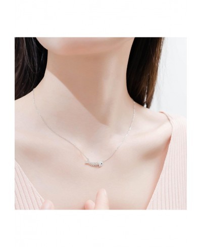 1 Pc Woman Jewellery S925 Sterling Silver Fishbone Necklace Zircon Decoration Clavicle Chain $15.35 Chains