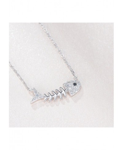 1 Pc Woman Jewellery S925 Sterling Silver Fishbone Necklace Zircon Decoration Clavicle Chain $15.35 Chains