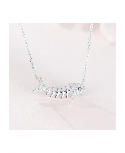 1 Pc Woman Jewellery S925 Sterling Silver Fishbone Necklace Zircon Decoration Clavicle Chain $15.35 Chains