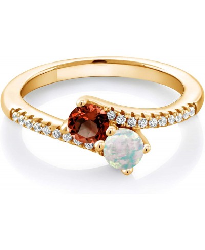 0.86 Ct Round Red Garnet White Simulated Opal 18K Yellow Gold Plated Silver Bypass Ring $34.55 Statement