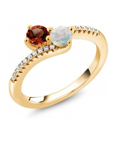 0.86 Ct Round Red Garnet White Simulated Opal 18K Yellow Gold Plated Silver Bypass Ring $34.55 Statement