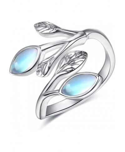 Leaf Rings for Women 925 Sterling Silver Leaf Moonstone Ring Open Adjustable Wrap Rings Promise Engagement Wedding Rings $34....