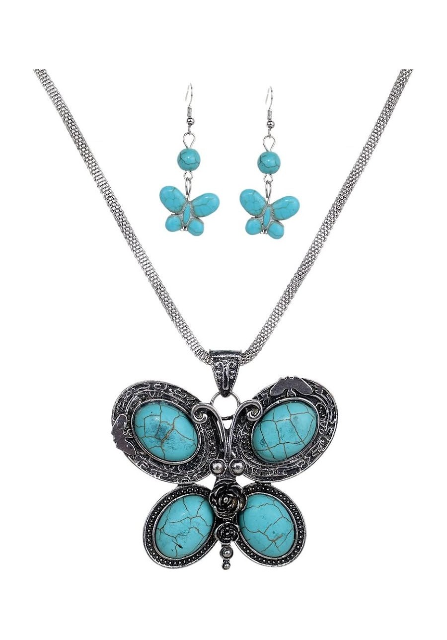 Women Elegant Style Butterfly Jewelty Necklace Earrings Set Vintage $10.66 Jewelry Sets