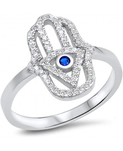 Hamsa Hand of God Blue Simulated Sapphire Ring New .925 Sterling Silver Band Sizes 4-10 $29.29 Bands