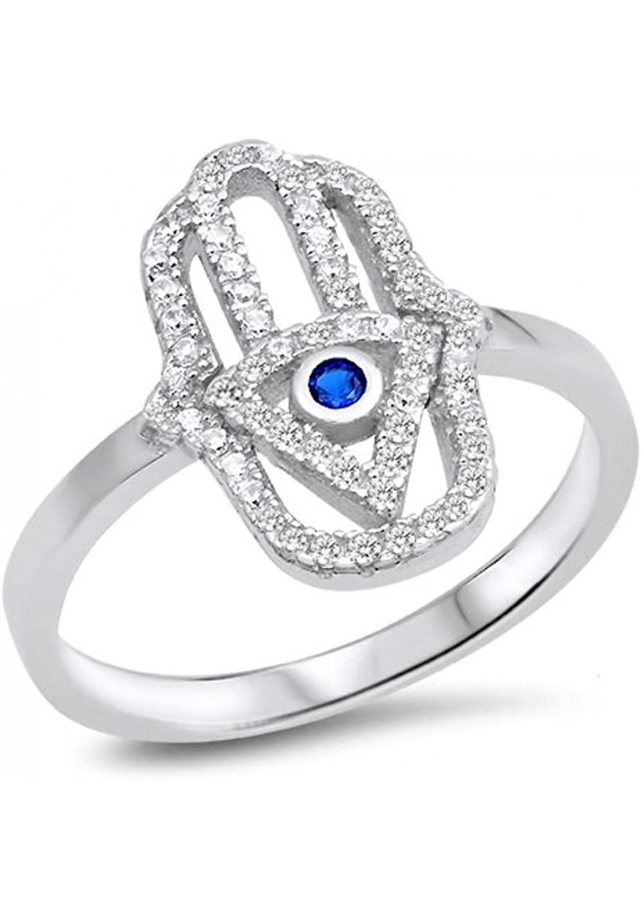 Hamsa Hand of God Blue Simulated Sapphire Ring New .925 Sterling Silver Band Sizes 4-10 $29.29 Bands