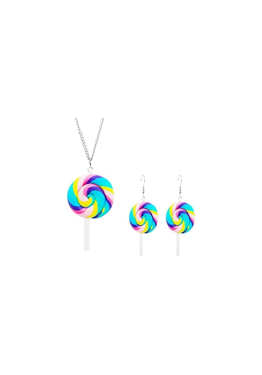 2 Pcs Colorful Lollipop Food Stainless Steel Earrings Necklace Set for Women Girls Jewelry Gifts $8.28 Jewelry Sets