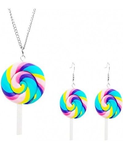 2 Pcs Colorful Lollipop Food Stainless Steel Earrings Necklace Set for Women Girls Jewelry Gifts $8.28 Jewelry Sets