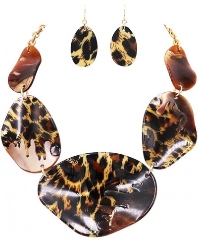 Women's Unique Wild Animal Leopard Print Statement Lucite Bib Necklace Earring Set 18"+3" Extender $21.95 Jewelry Sets