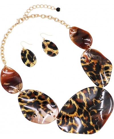 Women's Unique Wild Animal Leopard Print Statement Lucite Bib Necklace Earring Set 18"+3" Extender $21.95 Jewelry Sets