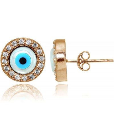 Sterling Silver Cubic Zirconia Multi Colored Blue Enamel Evil Eye Hamsa Fatima Stud Earrings $29.10 Stud