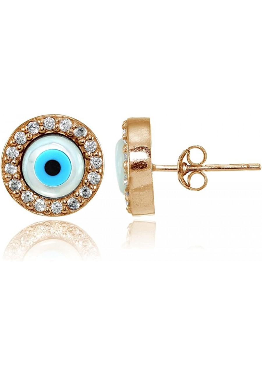 Sterling Silver Cubic Zirconia Multi Colored Blue Enamel Evil Eye Hamsa Fatima Stud Earrings $29.10 Stud