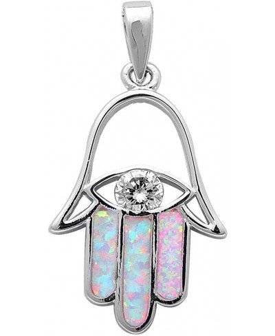 Lab Created White Opal Hand of God w/Cubic Zirconia Evil Eye .925 Sterling Silver Pendant $19.85 Pendants & Coins