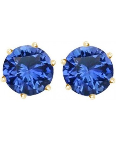 Unisex/Women's 8 Prong 2.00 Ct Round Gemstone Cubic Zirconia Stud Gold Plated Stainless Steel Earrings (8mm) - Yellow/Blue $1...