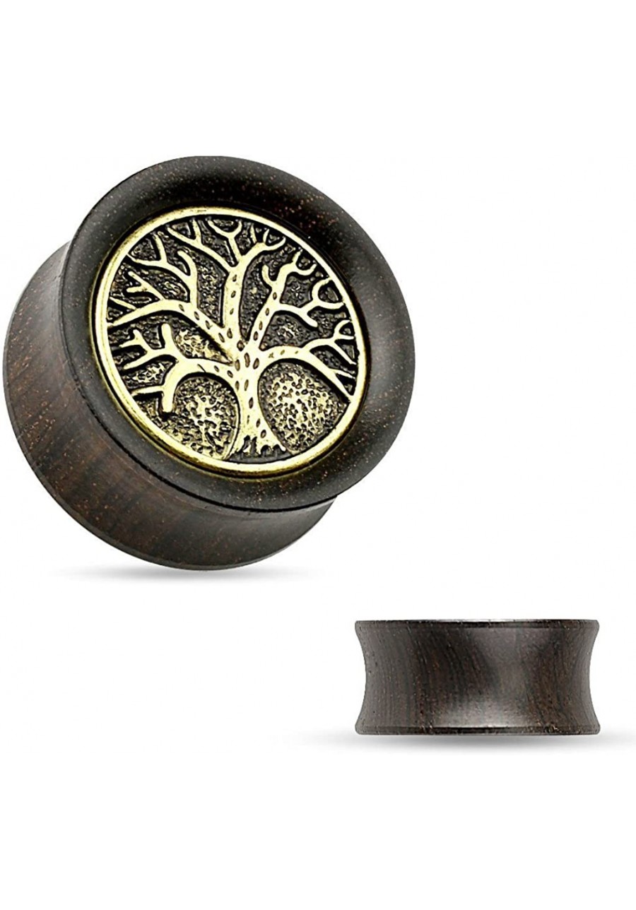 Pair of Ebony Wood with Tree of Life Top Saddle Plugs Earlets Gauges Body Jewelry $18.12 Piercing Jewelry