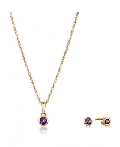 Dainty 18K Yellow Gold Plated 925 Sterling Silver Genuine Amethyst February Birthstone Petite Stud Earrings and 16" Pendant N...