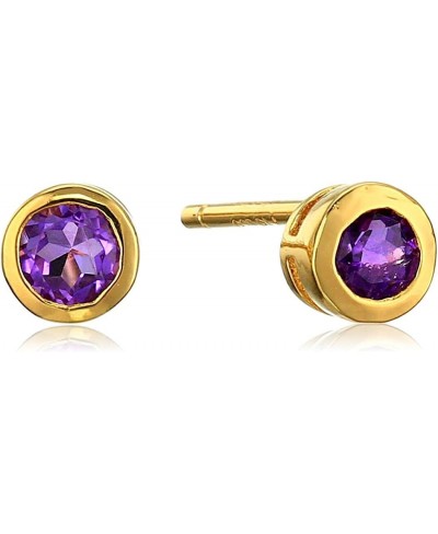 Dainty 18K Yellow Gold Plated 925 Sterling Silver Genuine Amethyst February Birthstone Petite Stud Earrings and 16" Pendant N...