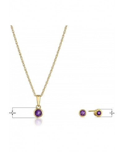 Dainty 18K Yellow Gold Plated 925 Sterling Silver Genuine Amethyst February Birthstone Petite Stud Earrings and 16" Pendant N...