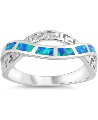 Sterling Silver Lab Simulated Blue Opal Greek Key Infinity Design Ring Sizes 5-10 $21.54 Statement