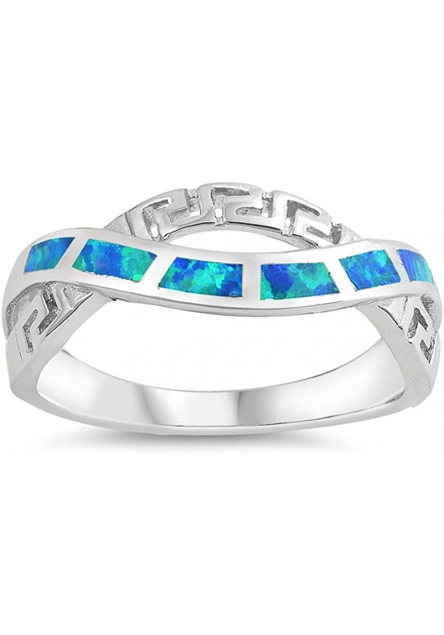 Sterling Silver Lab Simulated Blue Opal Greek Key Infinity Design Ring Sizes 5-10 $21.54 Statement