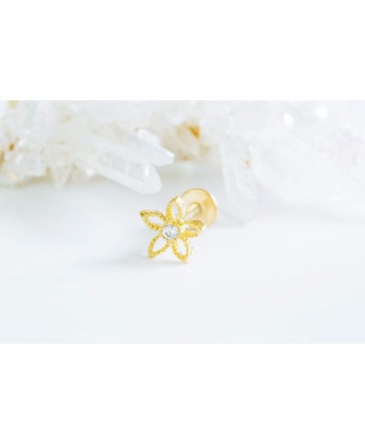 Cz Simulated Diamond Gold Plated 316 Surgical Stainless Steel Cute 16g Flower Star Ear Bar Labret Cartilage Tragus Helix Stud...