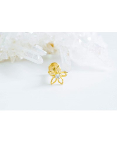 Cz Simulated Diamond Gold Plated 316 Surgical Stainless Steel Cute 16g Flower Star Ear Bar Labret Cartilage Tragus Helix Stud...