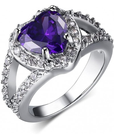 Stainless Steel Purple Heart Cubic Zirconia Crystal Engagement Ring for Women Wedding Band $11.81 Engagement Rings