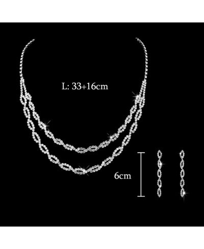 Bride Silver Necklace Earrings Set Crystal Bridal Wedding Jewelry Set Rhinestone Choker Necklace for Women and Girls (Silver-...