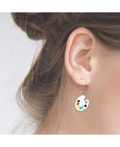 Artist Paint Palette Dangle Drop Earrings for Women Students - Funny Teacher Colorful Art Brush Paint Pendant Dangling Earrin...