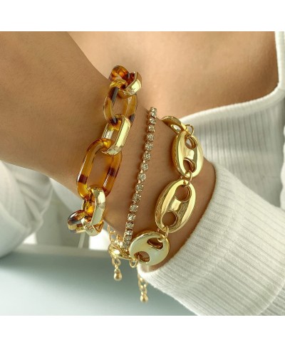 Gold Chunky Chain Bracelets for Women Layered Paperclip Chain Bangle Rhinestone Ciecle Bracelets for Women Girls Gift $10.74 ...