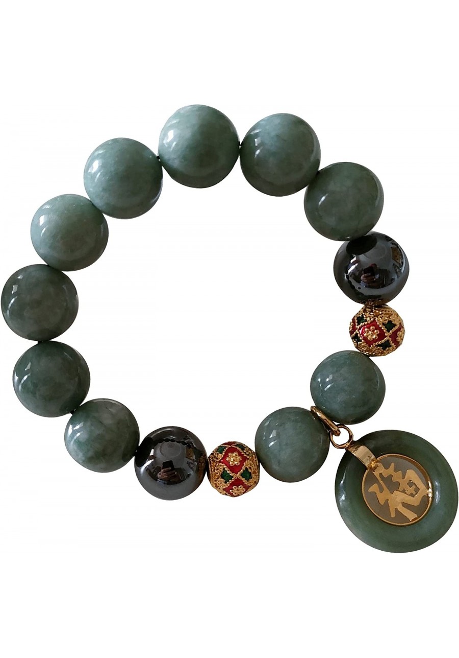 Heavens Tvcz Natural Green Jade Round 14 mm Gems Healing Energy Real Bracelets Bangle for Women Charms with Pendant Jade Coin...