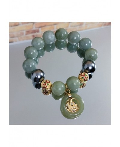 Heavens Tvcz Natural Green Jade Round 14 mm Gems Healing Energy Real Bracelets Bangle for Women Charms with Pendant Jade Coin...