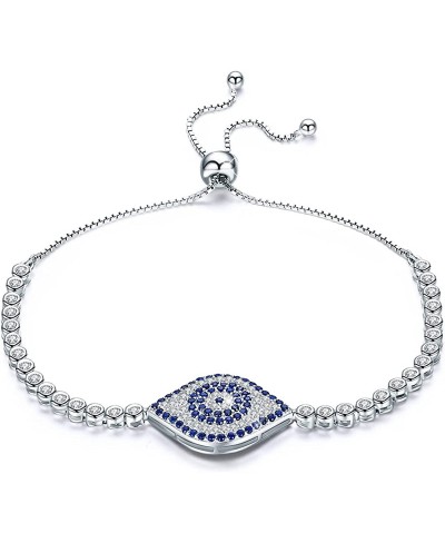 925 Sterling Silver Blue Evil Eye Bracelet with Cubic Zirconia Hamsa Adjustable Chain Bracelets for Women $27.60 Link