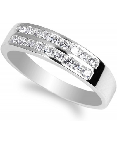 Ladies 925 Sterling Silver Double Channel Round CZ Wedding Band Ring Size 4-10 $41.55 Bands