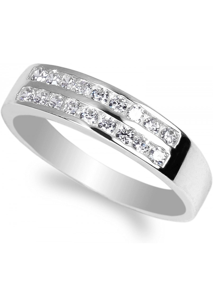 Ladies 925 Sterling Silver Double Channel Round CZ Wedding Band Ring Size 4-10 $41.55 Bands