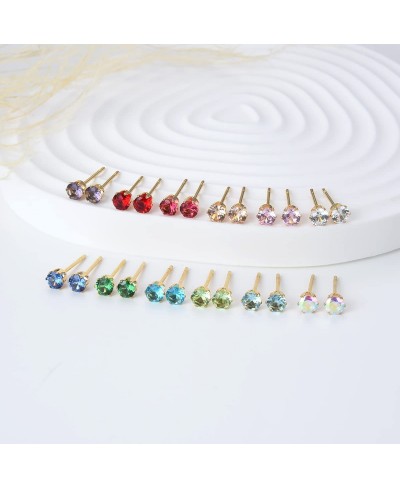 12 Pairs 18K Gold Plated Surgical Stainless Steel Stud Earring Cubic Zirconia CZ Stud Earrings for Women Multicolor Birthston...