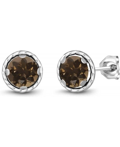 925 Sterling Silver Brown Smoky Quartz Stud Earrings For Women (1.60 Cttw Round 6MM) $36.86 Stud