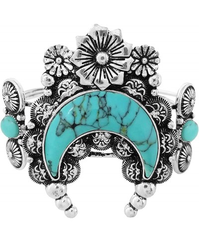 Women's Western Style Squash Blossom Semi Precious Howlite Stone Open Cuff Bracelet 2.5" (Turquoise) $35.52 Cuff