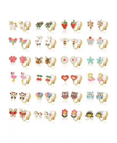 24 Pairs Clip on Earrings for Women Girls Cute Animal Flower Heart Clip on Earrings Set for Non Pierced Ears Mixed Color Pain...