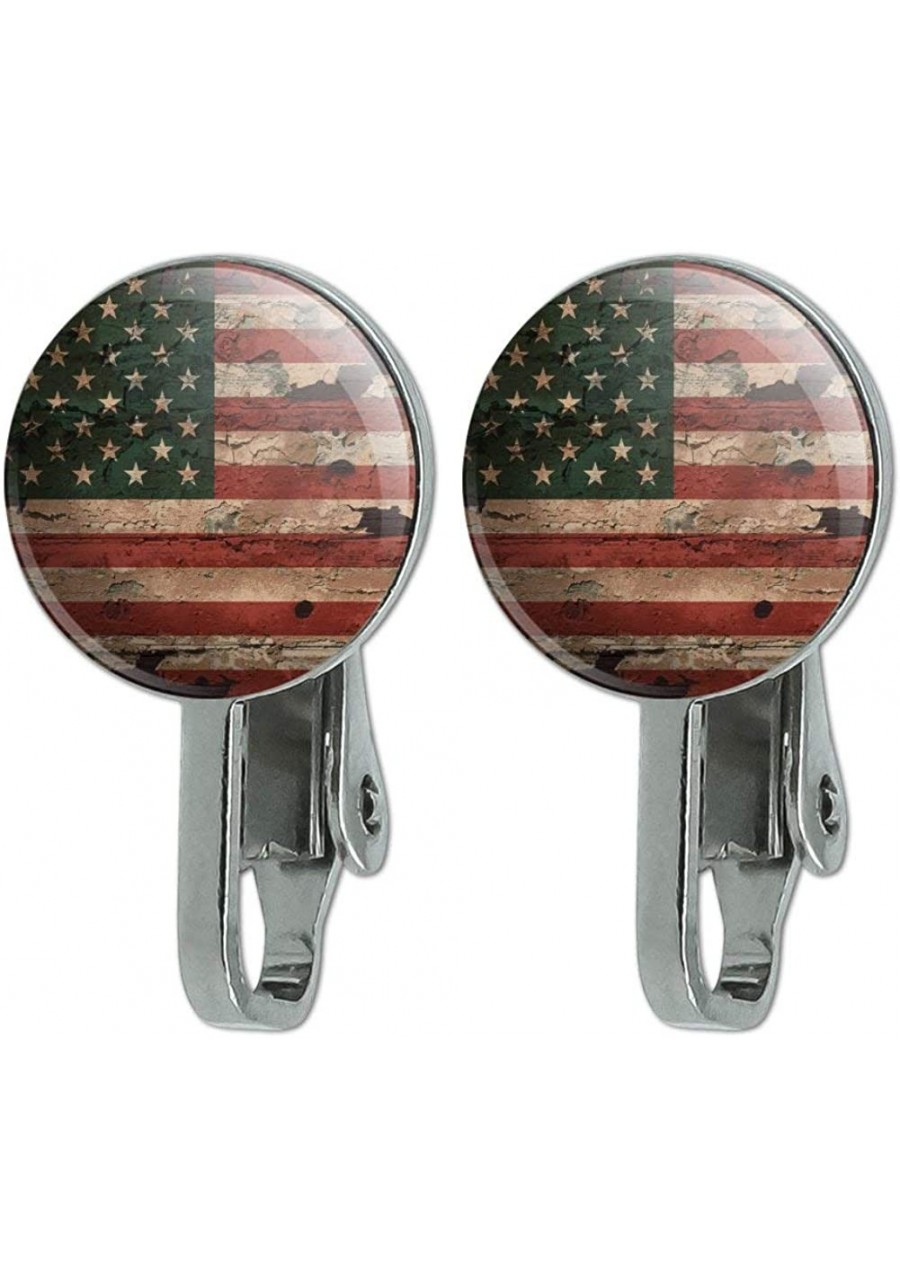 Rustic American USA Flag Distressed Novelty Clip-On Stud Earrings $11.42 Clip-Ons