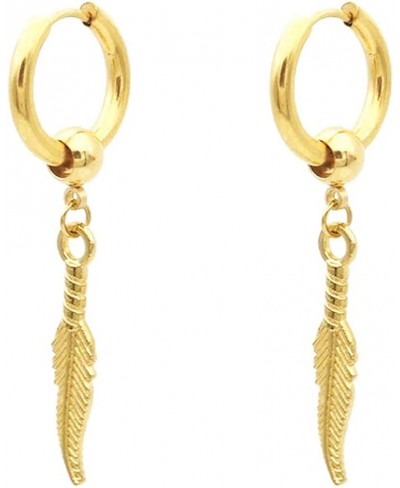 Unisex Stainless Steel Hoops Earrings Womens Mens Feather Dangle Drop Earrings Personalized $11.12 Drop & Dangle