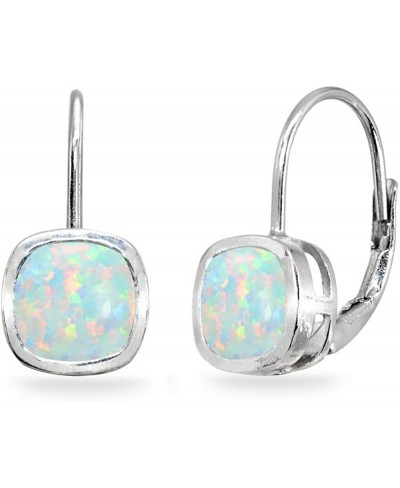 Sterling Silver Genuine or Synthetic Gemstone 6x6mm Cushion Bezel-Set Dainty Drop Leverback Earrings for Women Girls $18.54 D...