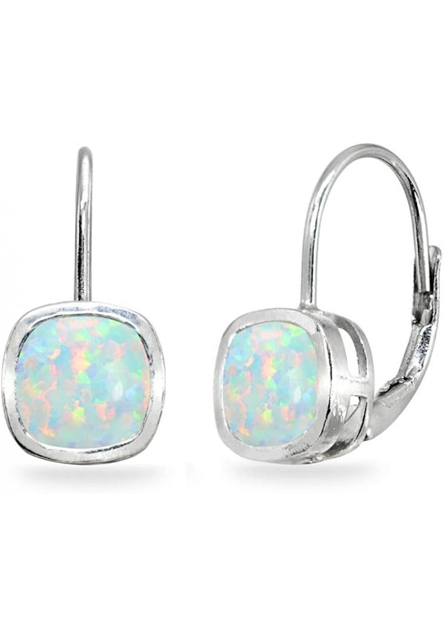 Sterling Silver Genuine or Synthetic Gemstone 6x6mm Cushion Bezel-Set Dainty Drop Leverback Earrings for Women Girls $18.54 D...