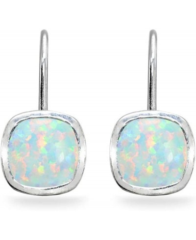 Sterling Silver Genuine or Synthetic Gemstone 6x6mm Cushion Bezel-Set Dainty Drop Leverback Earrings for Women Girls $18.54 D...